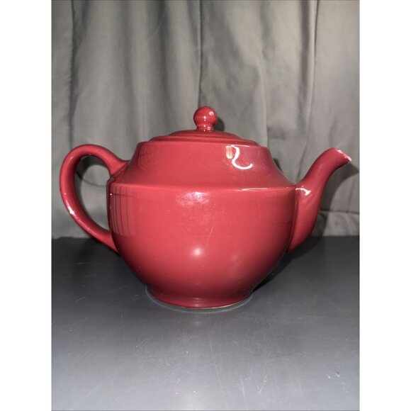 HALL Teapot Large Vintage Pottery Ceramic Porcelain Burgundy 12”Lx7”Wx7”H Vented - Picture 8 of 16
